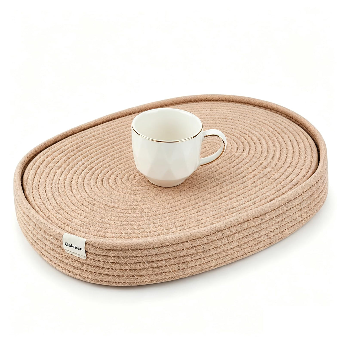 Handmade Boho Placemats Set of 6 Oval – Natural Woven Cotton Farmhouse Table Mats for Dining Table, Fall, Halloween, Thanksgiving, Christmas