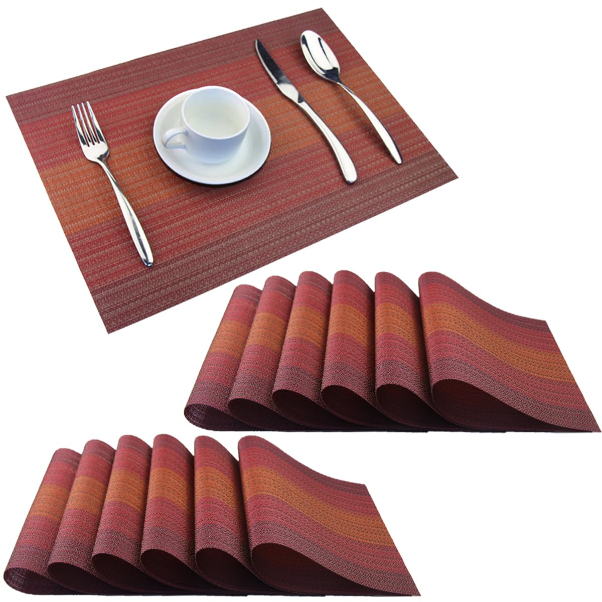 PIGCHCY Beige Placemats Set of 4 Vinyl PVC Durable Place Mats for Dining Table,Heat Resistant Non-Slip Woven Tabel Mats (18x12 inches, Beige)