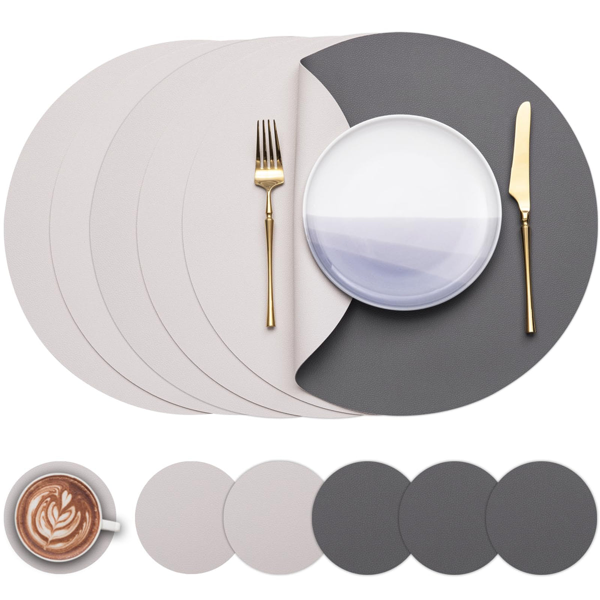 Myir JUN 15 Inches Round Placemats Set of 6 Faux Leather Place Mats