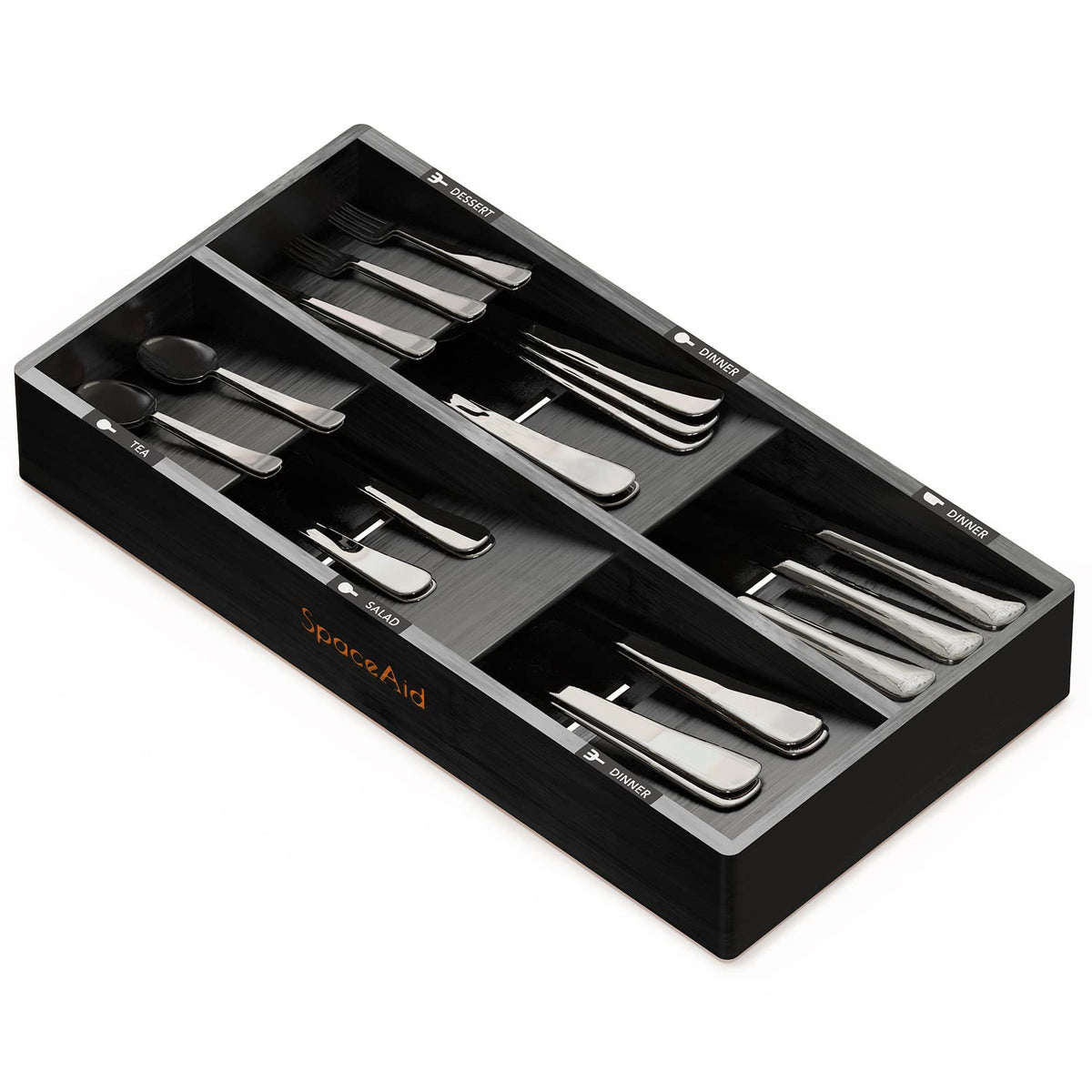 SpaceAid Bamboo Silverware Drawer Organizer with Labels, Kitchen Utensil Tray Holder Organizer for Flatware, Cutlery, Spoon and Knives Drawer Storage Organization (Natural, 6 Slots)