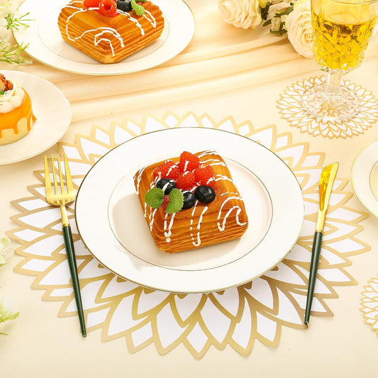 Geosar 200 Pcs Gold Round Disposable Paper Placemats Set 13 Inch
