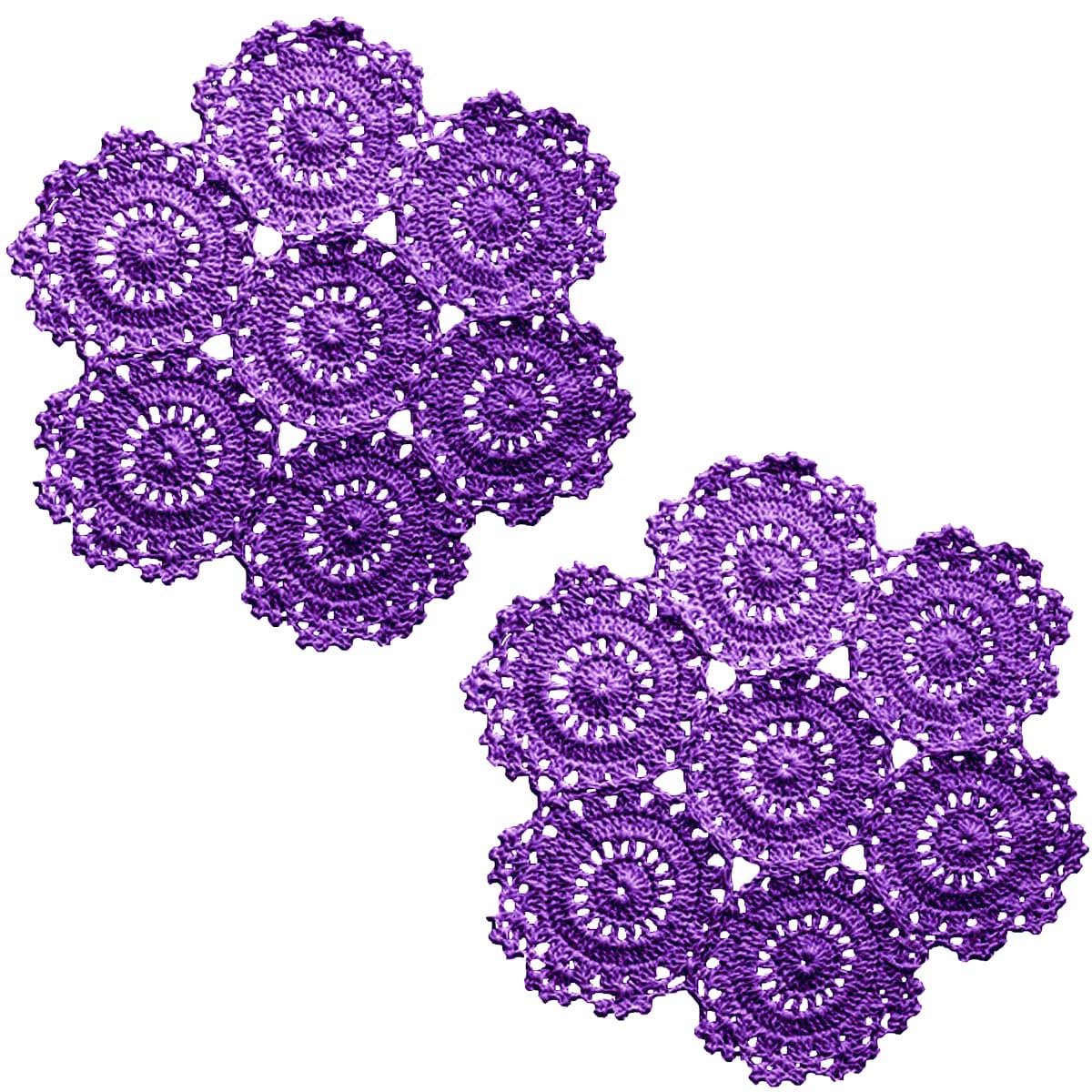 2PCS 10 Inch Sunflower Crochet Place Mats Lace Doilies Coasters Handmade Round Spliced Sunflower Table Cup Mats Easter Mother's Day Decoration,Red