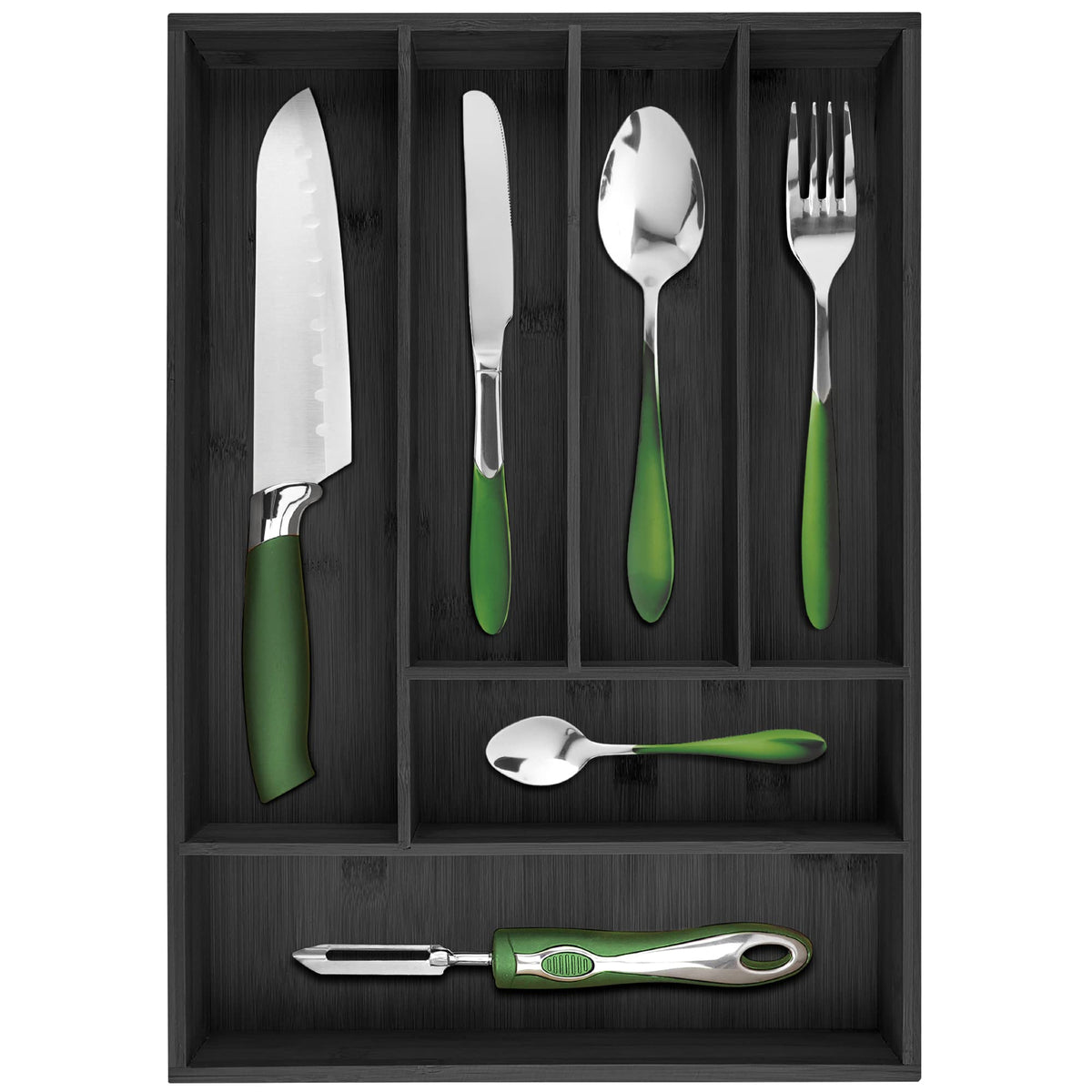 Pristine Bamboo Silverware Organizer - Small Extra-Deep Wooden Kitchen Drawer Organizer Divider for Spoons, Forks, Knives & Cutleries - 5 Slots