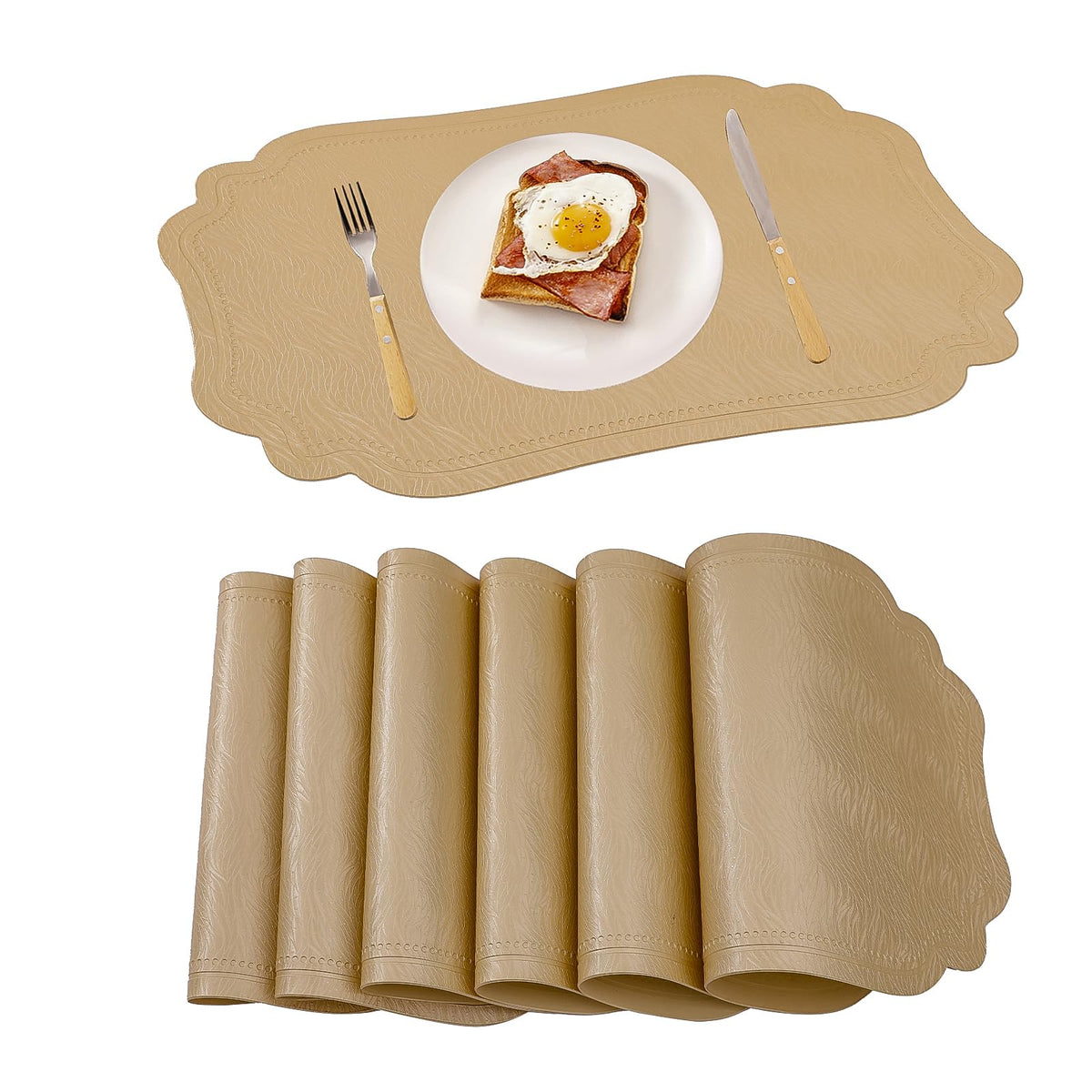 Black Placemats Indoor Set 6,Faux Leather Table Mat Waterproof