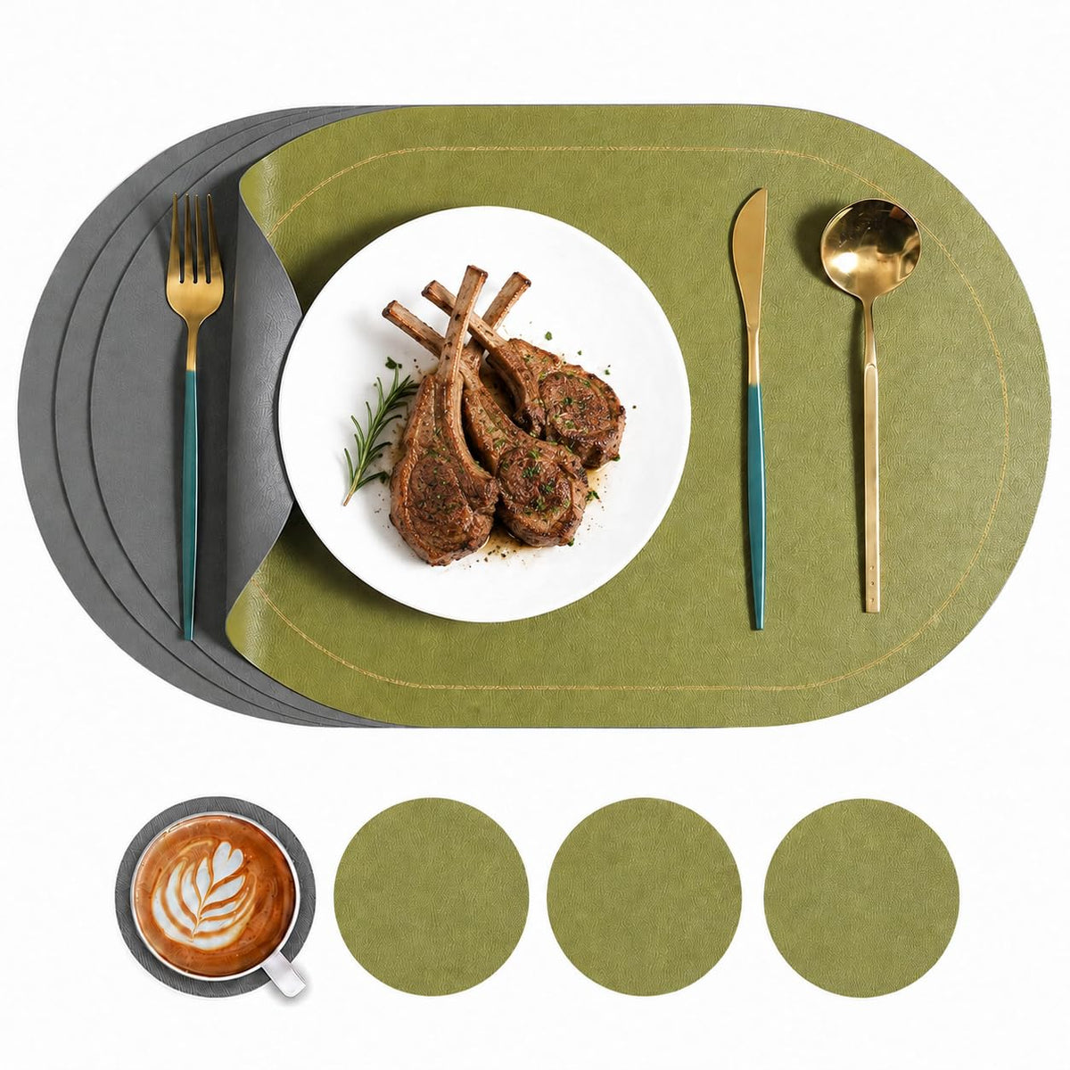 Placemats Set of 4, 12x17 Inch Wipeable Waterproof Heat-Resistant Place Mat