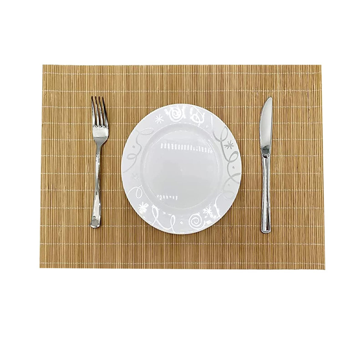 Non-Slip Bamboo Placemats Set of 6, 17.7x11.8 Inch - Heat Resistant & Easy-Clean, Natural Woven Table Mats for Daily Dining, Family Meals or Home Decor (Brown)