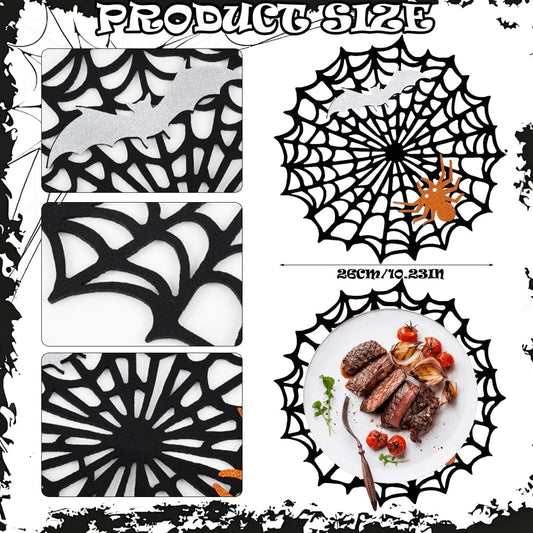 Halloween Spider Web Placemats Set of 6, Hollow Out Spider Web Coasters Placemat Dining Table Mats Decor for Holiday Party Decorations