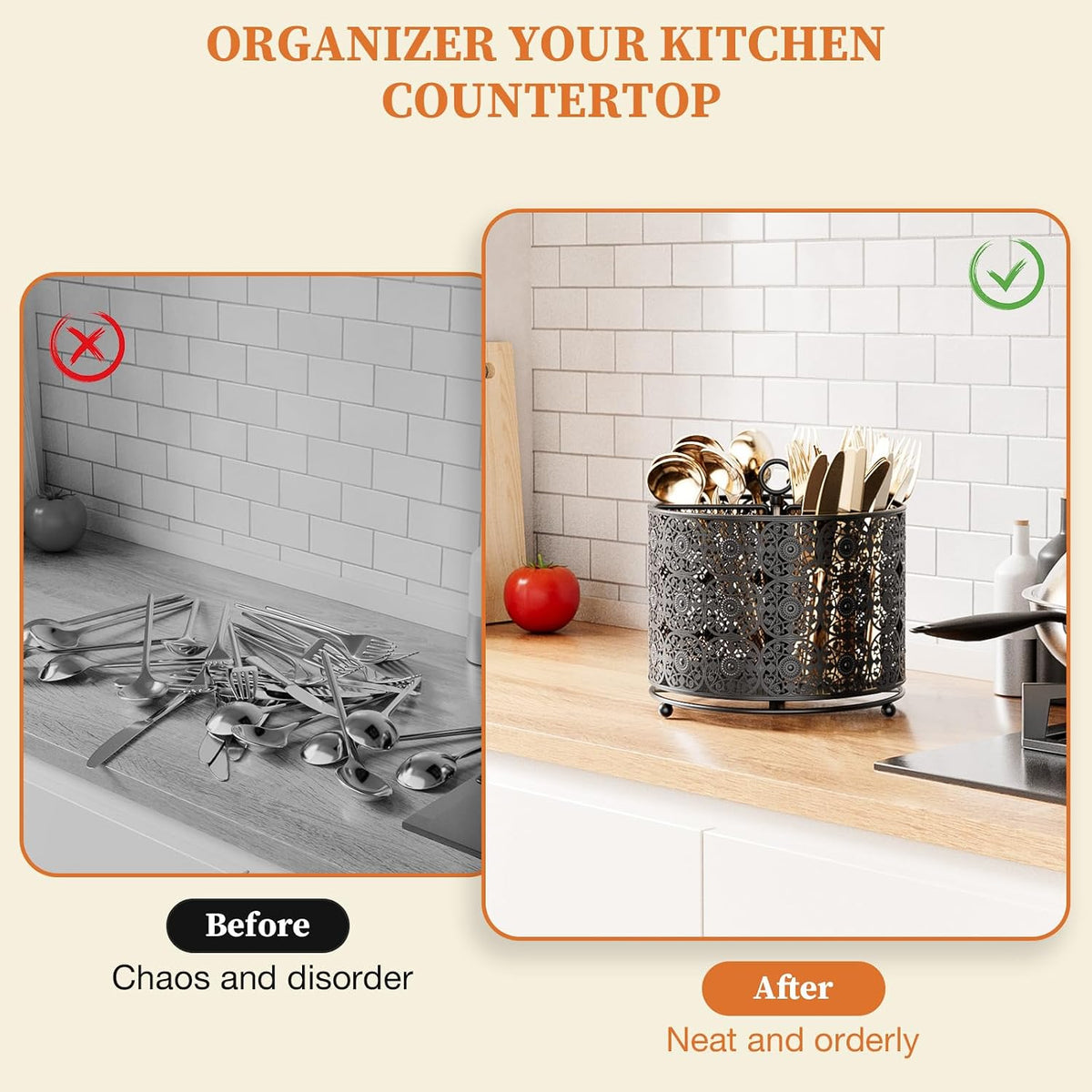 YIUKEA 360° Rotating Utensil Caddy - Raised 4 Compartments Large Capacity