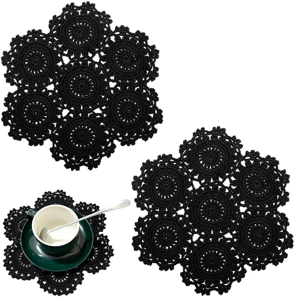 2PCS 10 Inch Sunflower Crochet Place Mats Lace Doilies Coasters Handmade Round Spliced Sunflower Table Cup Mats Easter Mother's Day Decoration,Red