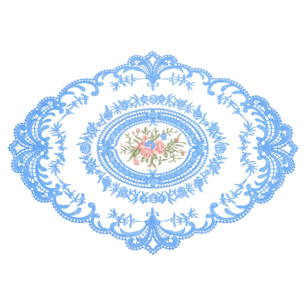 uxcell Retro Lace Placemat 16x22-in Oval Embroidered Table Place Mats French Crochet Doilies Coasters Cup Mat for Home Wedding, Pure White