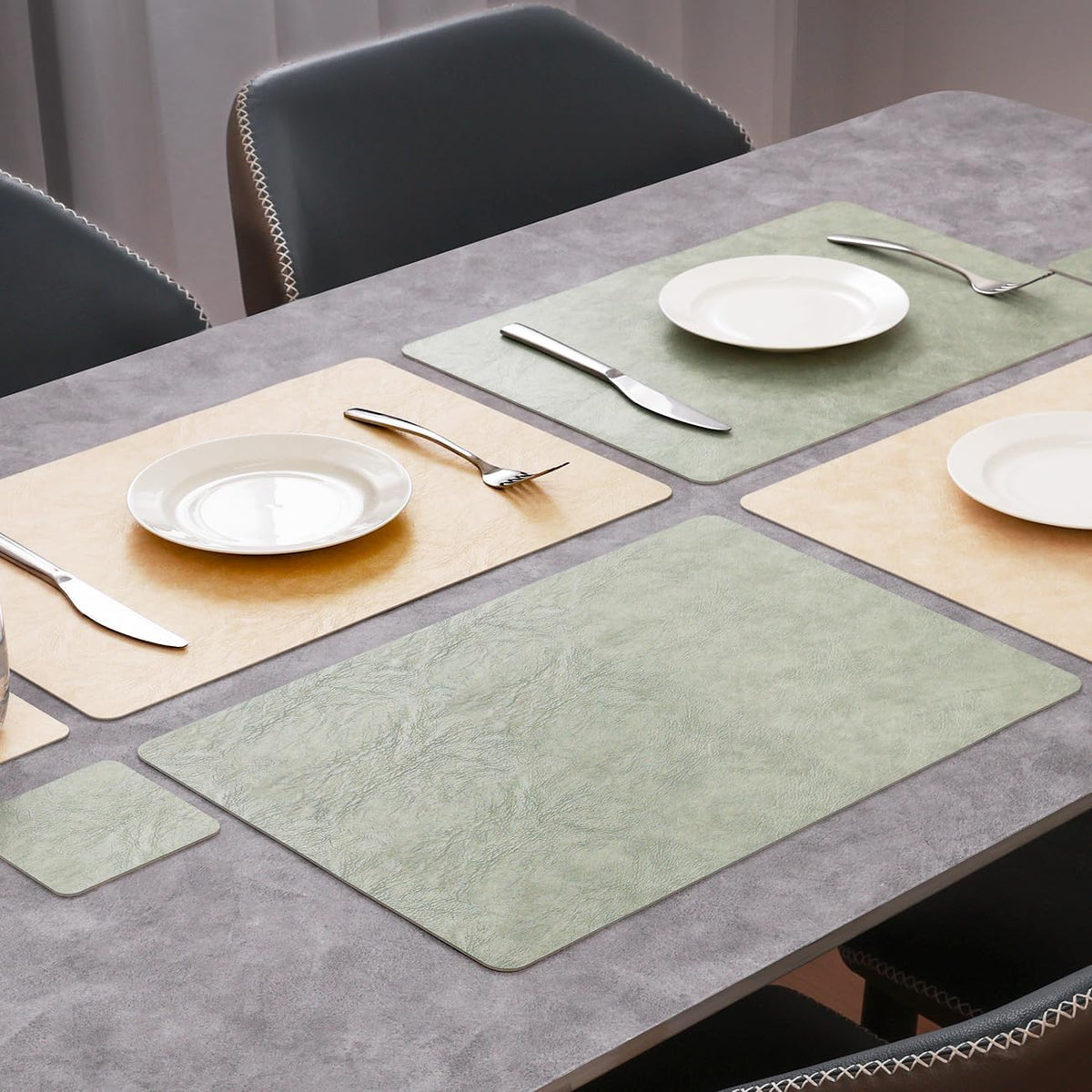 Vinyl Placemats Set of 4, Dual Sided Place Mats with Drink Coasters