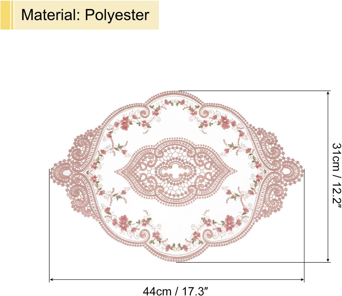 uxcell Retro Lace Placemat 12x17-in Oval Embroidered Table Place Mats French Crochet Doilies Coasters Cup Mat for Home Wedding, Dusty Rose