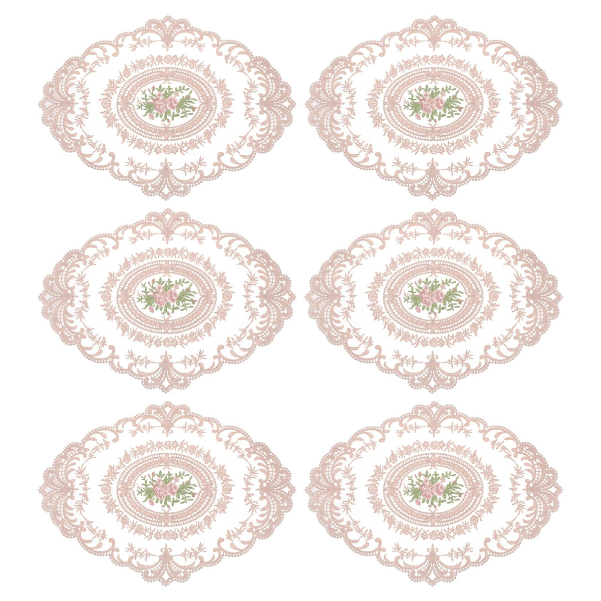 uxcell 6Pack Retro Lace Placemat 12x16-in Oval Embroidered Table Place Mats French Crochet Doilies Coasters Cup Mat for Home Wedding, Sapphire Blue