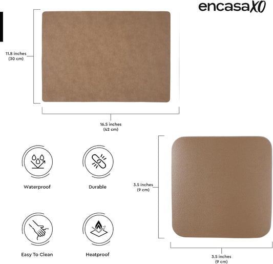 Encasa XO Faux Leather Placemats Set of 6 & Coasters 17"x12" & 3.54"