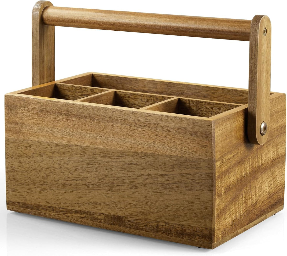 Acacia Silverware Holder, Paper Plate Holders with Handle, Picnic Silverware Caddy for Party, Cutlery Holder for Countertop, Wood Utensil Organizer for Home Kitchen & RV