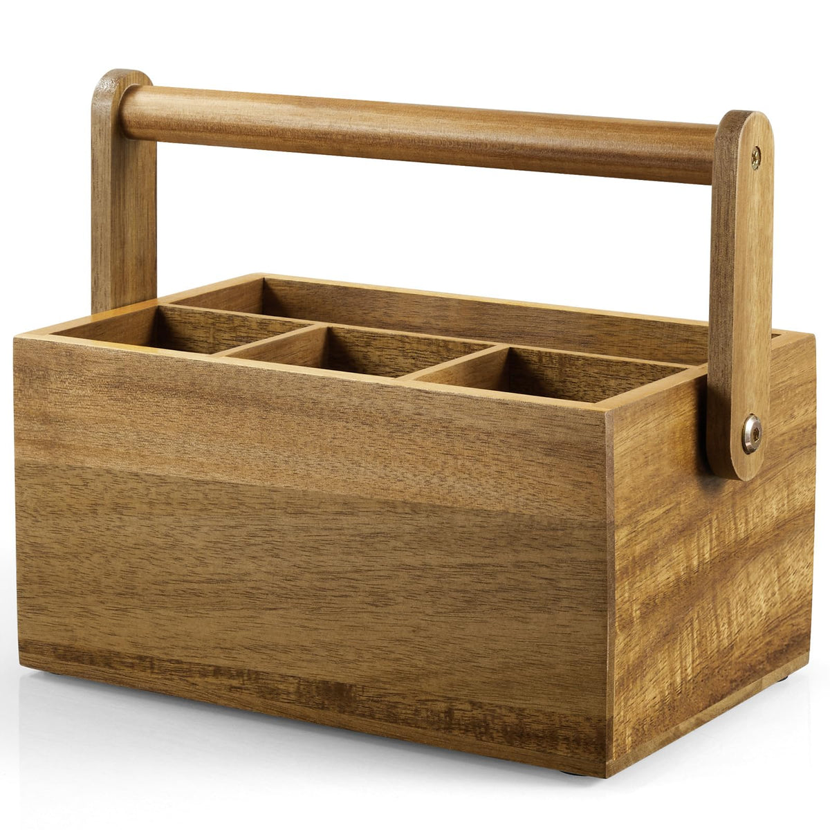 Acacia Silverware Holder, Paper Plate Holders with Handle, Picnic Silverware Caddy for Party, Cutlery Holder for Countertop, Wood Utensil Organizer for Home Kitchen & RV