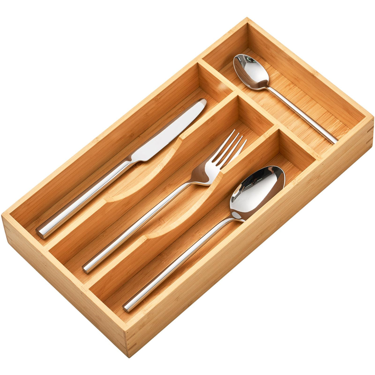 Umilife Bamboo Kitchen Drawer Organizer, 9 Inch Silverware Utensils Tray Holder for Small Drawer, Wood Caddy for Flatware Cutlery Knives