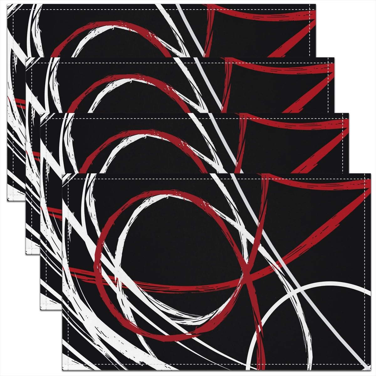 3D Abstract Design Place Mats Red Black Gray White Irregular Pattern Placemats for Teens Adults Men Modern Simple Style Kitchen Mats for Dining Table Set of 4 12x18 Inch