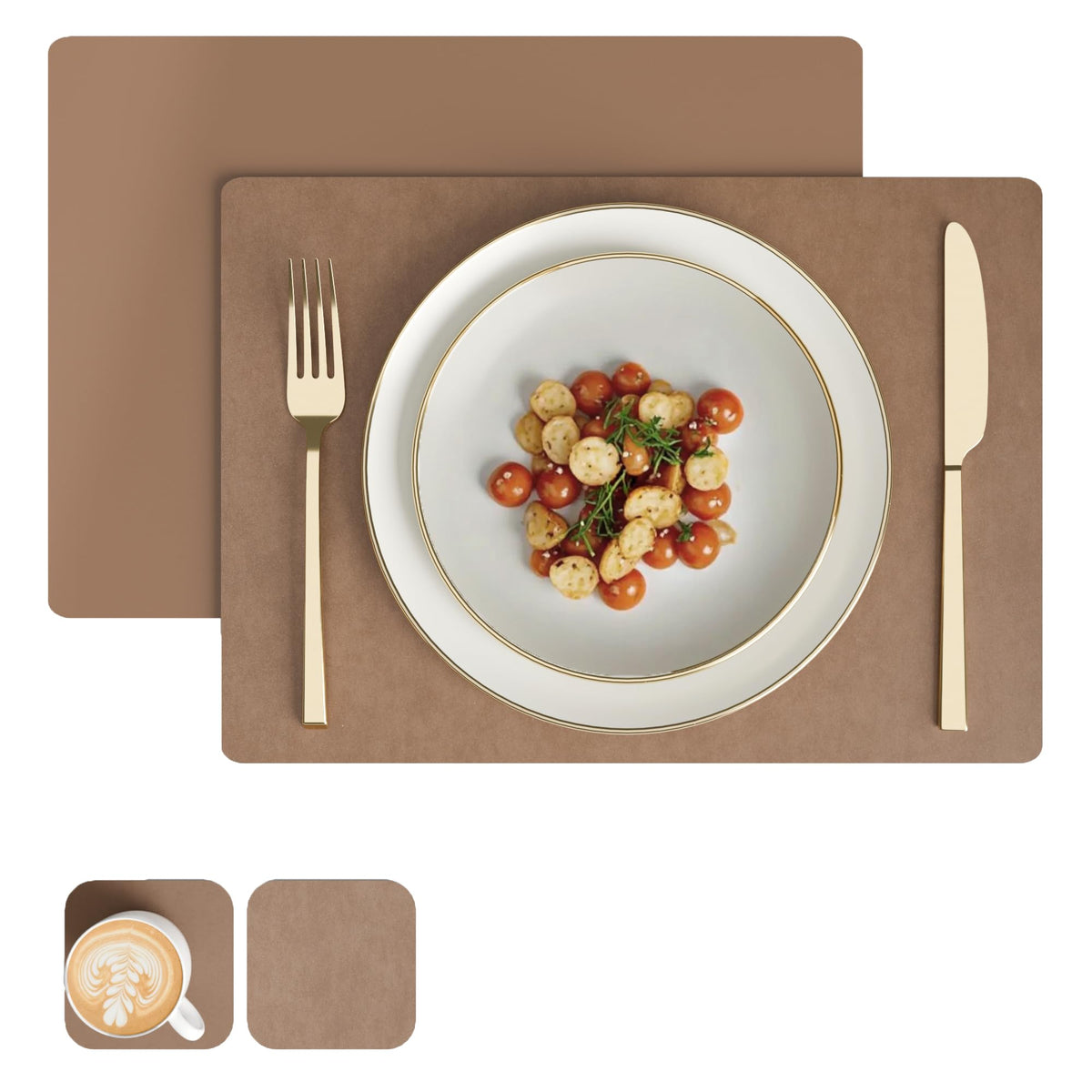 Encasa XO Faux Leather Placemats Set of 6 & Coasters 17"x12" & 3.54"