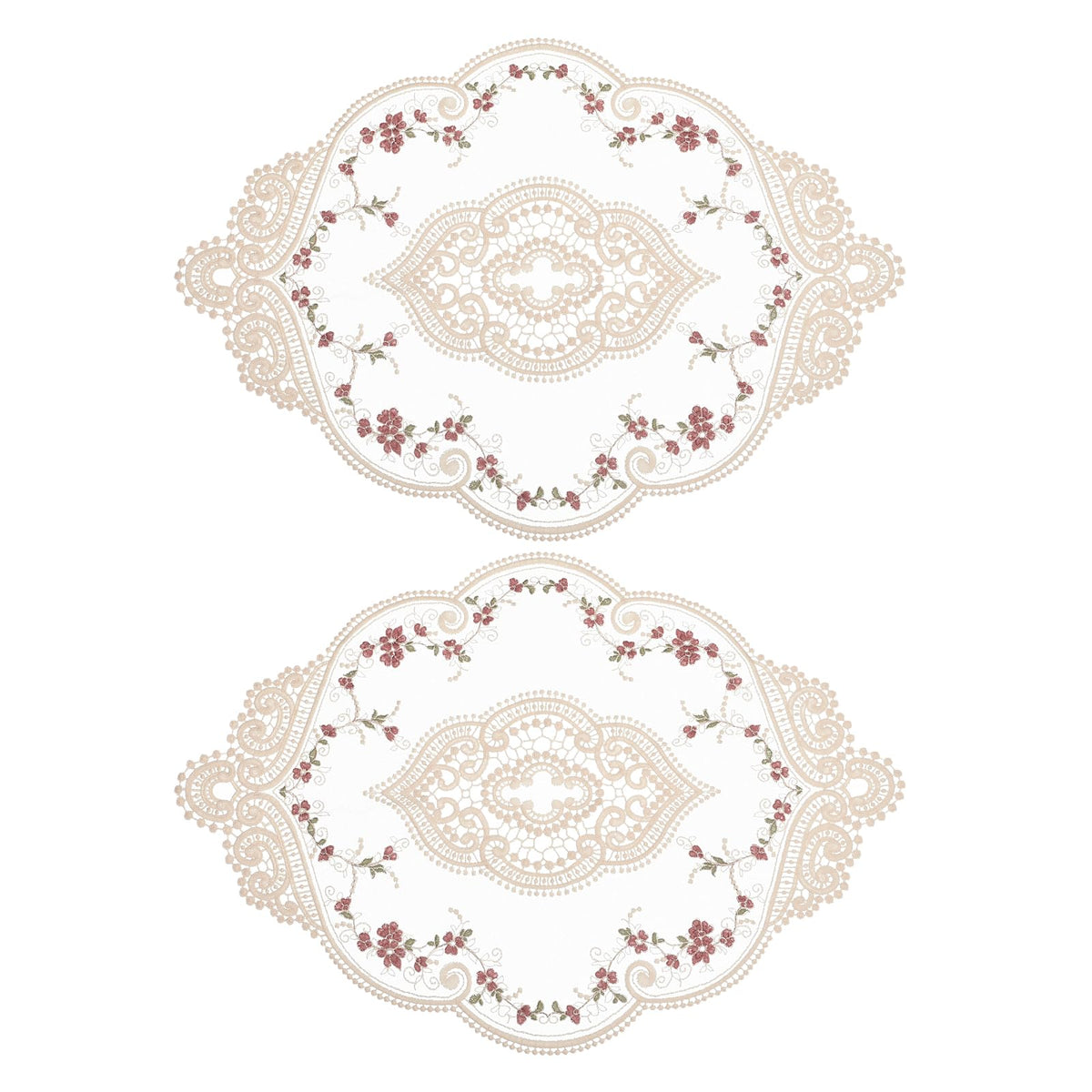 uxcell 2Pack Retro Lace Placemat 12x17-in Oval Embroidered Table Place Mats French Crochet Doilies Coasters Cup Mat for Home Wedding, Red