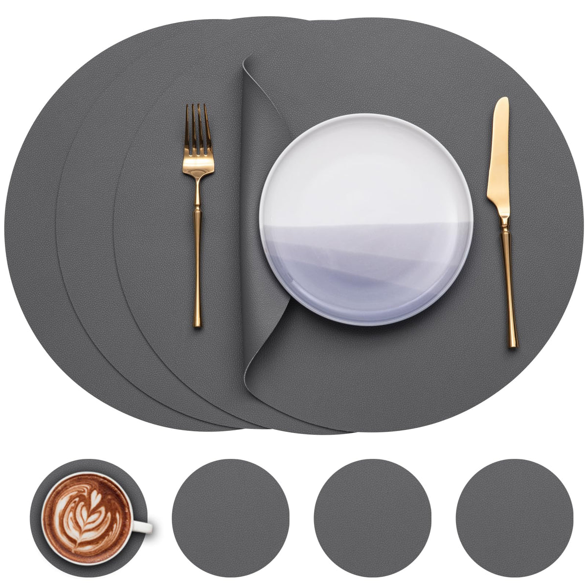 Myir JUN 15 Inches Round Placemats Set of 6 Faux Leather Place Mats