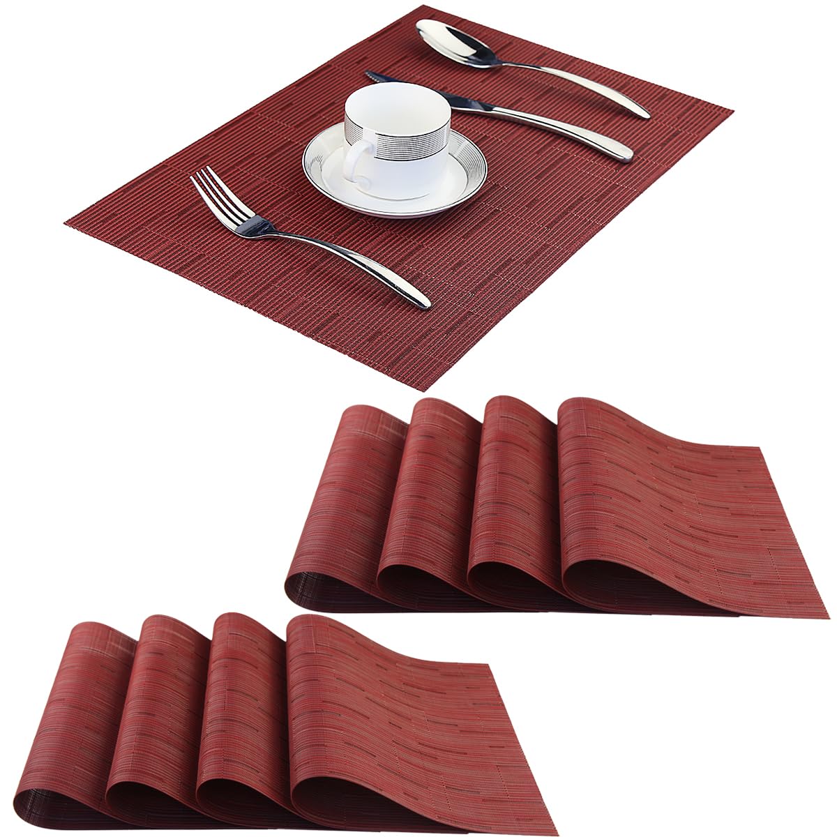 PIGCHCY Beige Placemats Set of 4 Vinyl PVC Durable Place Mats for Dining Table,Heat Resistant Non-Slip Woven Tabel Mats (18x12 inches, Beige)