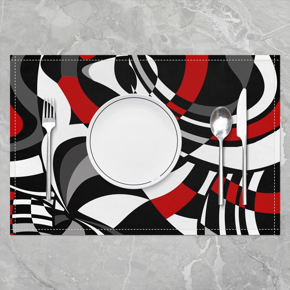 3D Abstract Design Place Mats Red Black Gray White Irregular Pattern Placemats for Teens Adults Men Modern Simple Style Kitchen Mats for Dining Table Set of 4 12x18 Inch