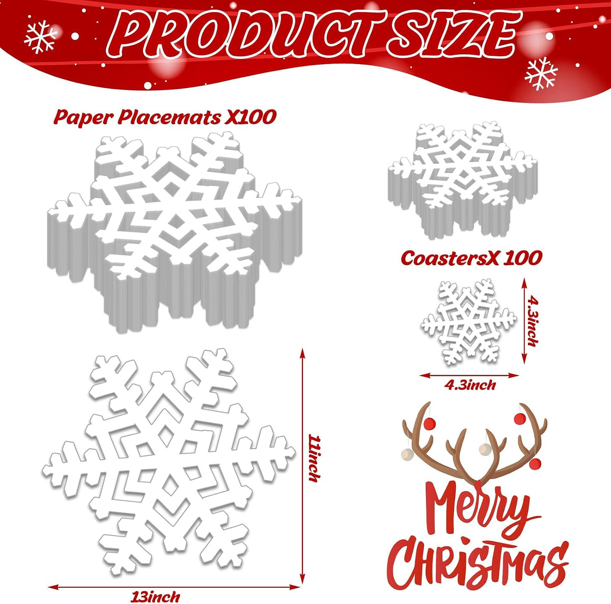 200 Pcs Snowflake Paper Placemats Coasters Set White,Snowflake