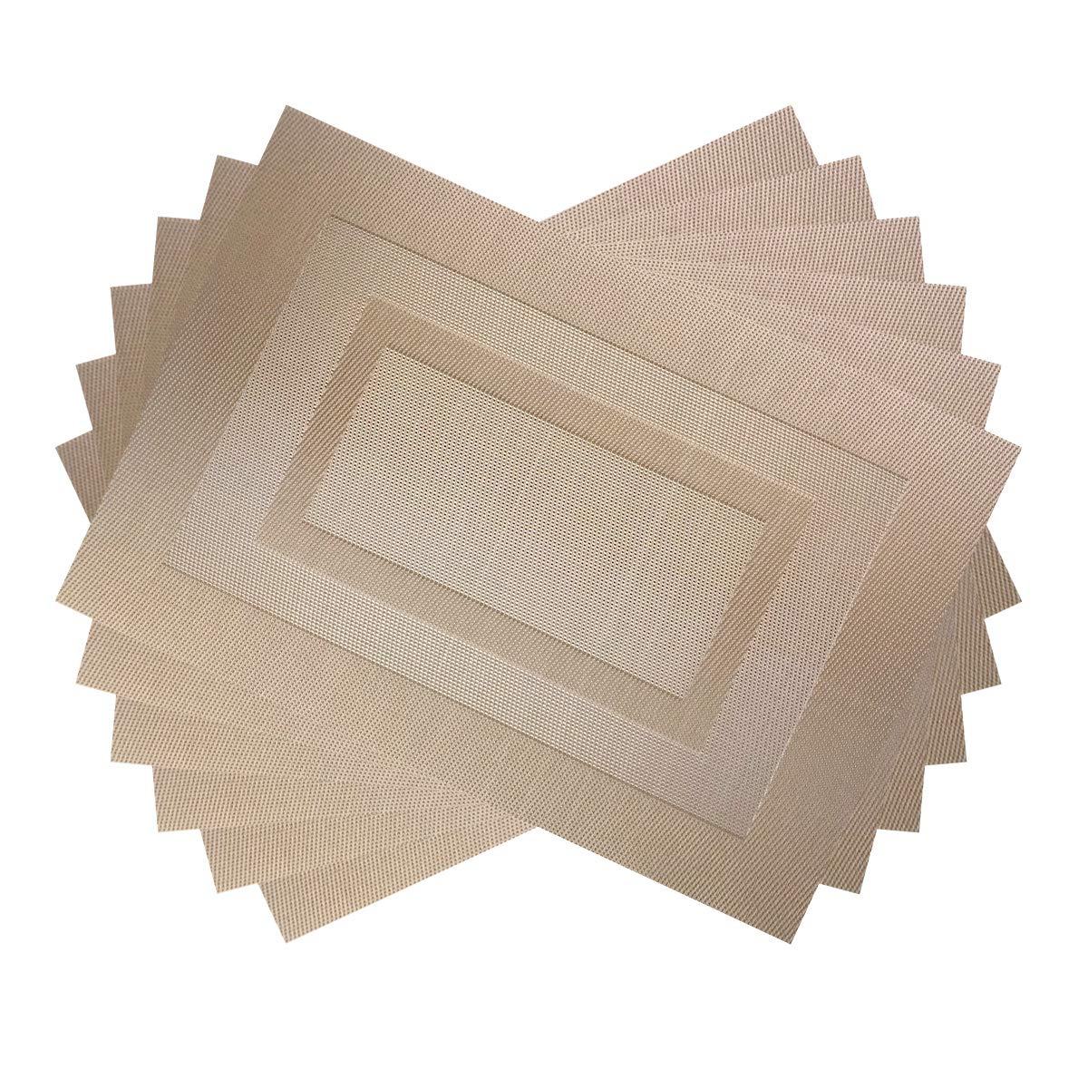 PIGCHCY Beige Placemats Set of 4 Vinyl PVC Durable Place Mats for Dining Table,Heat Resistant Non-Slip Woven Tabel Mats (18x12 inches, Beige)