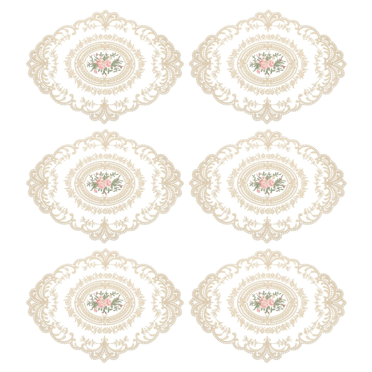 uxcell 6Pack Retro Lace Placemat 12x16-in Oval Embroidered Table Place Mats French Crochet Doilies Coasters Cup Mat for Home Wedding, Sapphire Blue