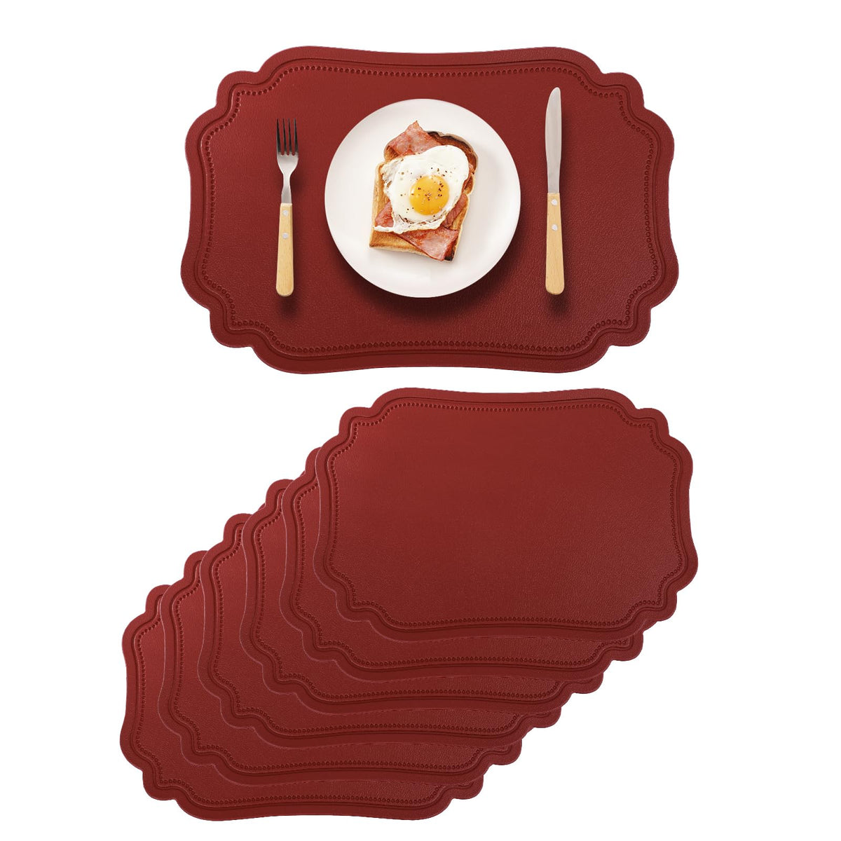 Black Placemats Indoor Set 6,Faux Leather Table Mat Waterproof
