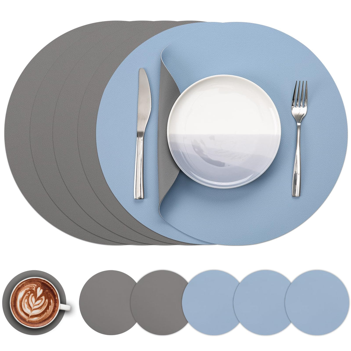 Myir JUN 15 Inches Round Placemats Set of 6 Faux Leather Place Mats