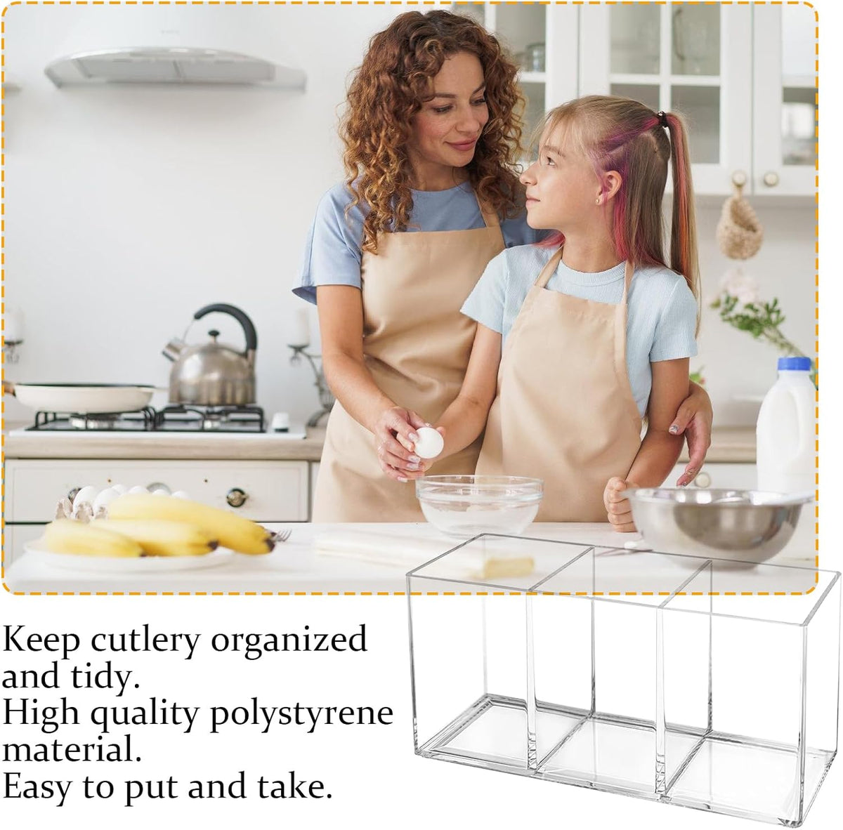 Clear Acrylic Cutlery Organizer 3 Section Utensil Caddy