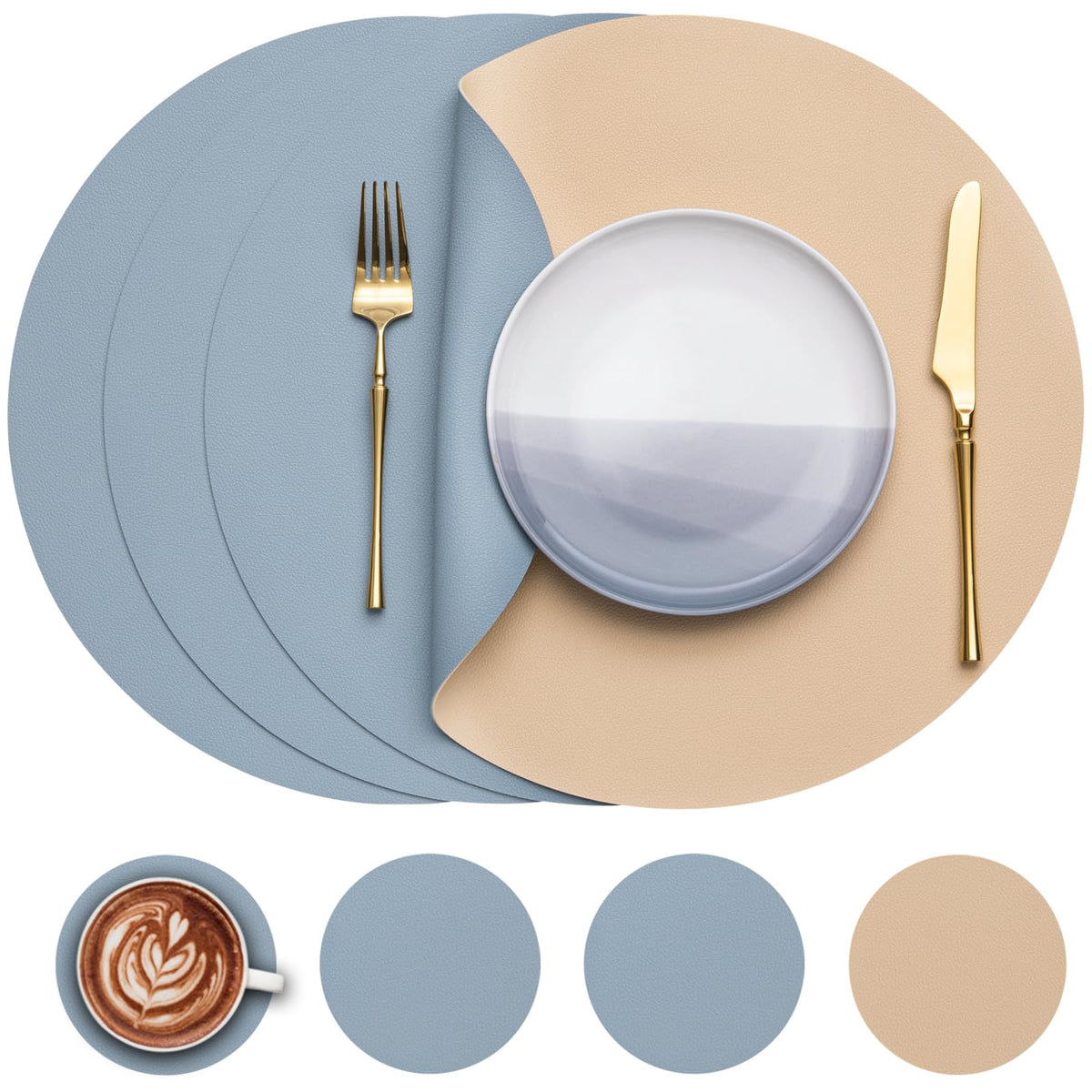 Myir JUN 15 Inches Round Placemats Set of 6 Faux Leather Place Mats