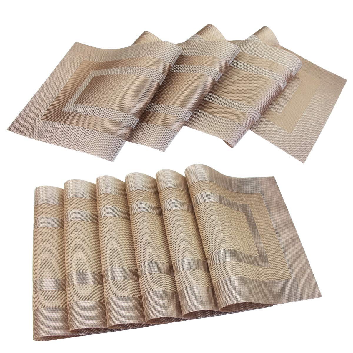 PIGCHCY Beige Placemats Set of 4 Vinyl PVC Durable Place Mats for Dining Table,Heat Resistant Non-Slip Woven Tabel Mats (18x12 inches, Beige)