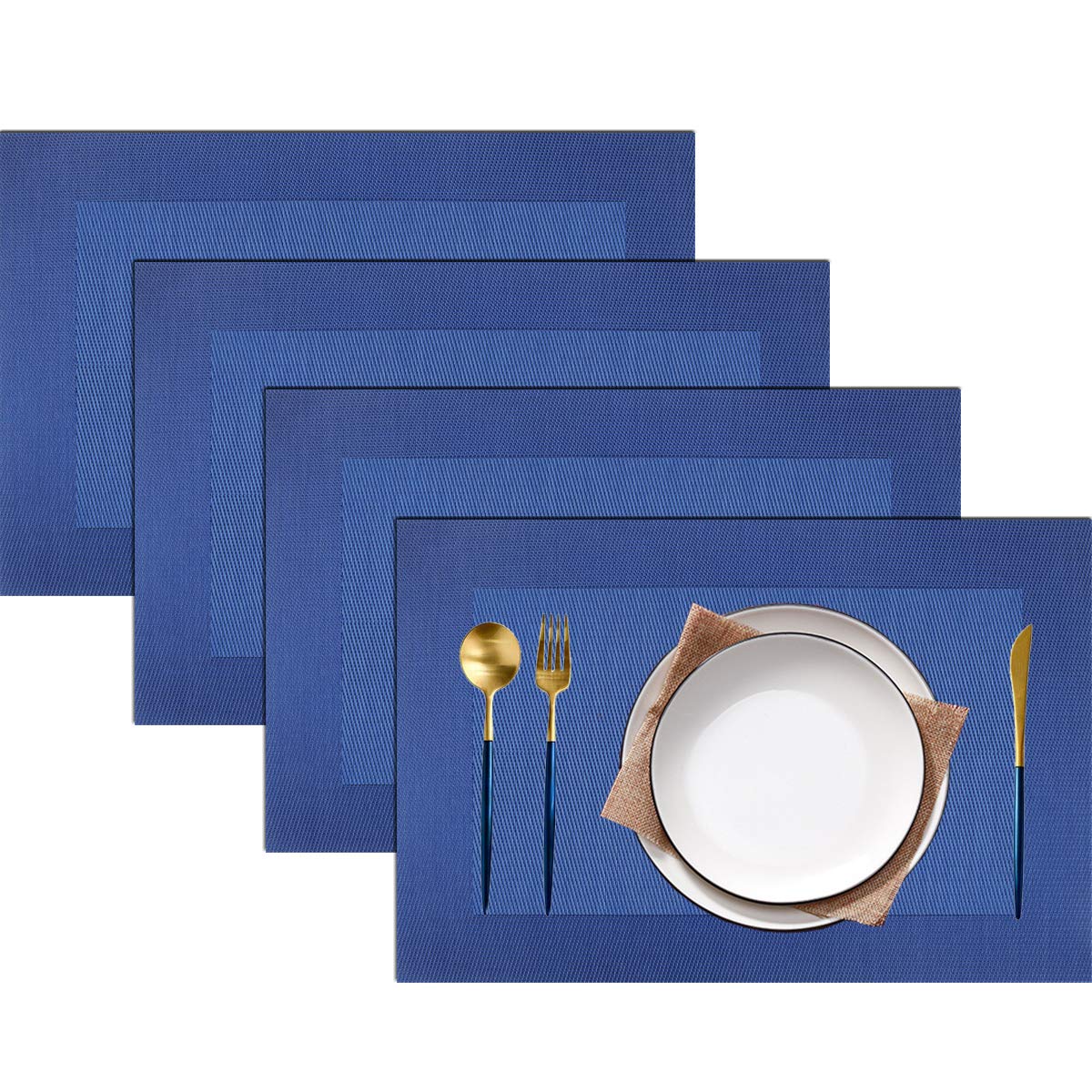 PIGCHCY Beige Placemats Set of 4 Vinyl PVC Durable Place Mats for Dining Table,Heat Resistant Non-Slip Woven Tabel Mats (18x12 inches, Beige)
