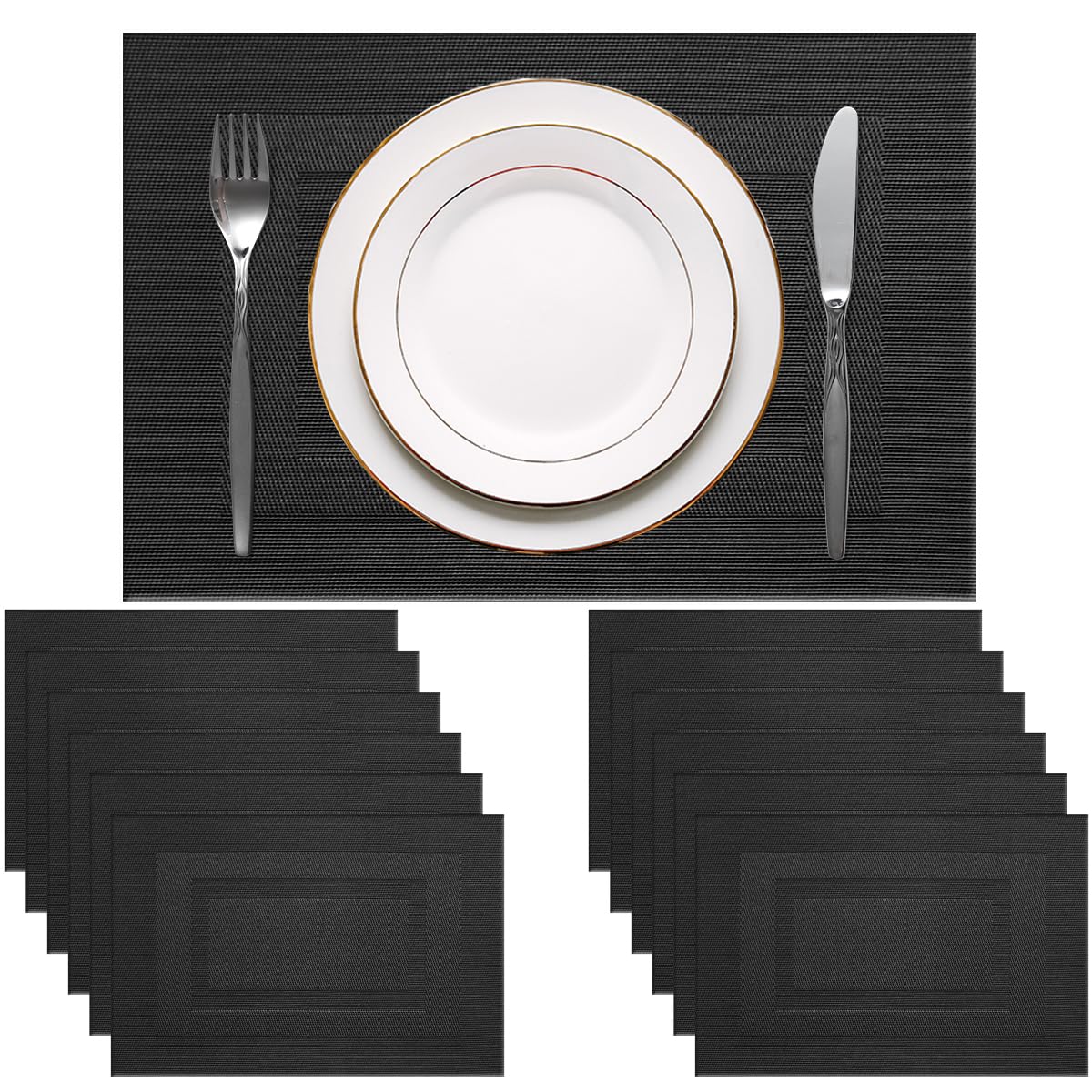 PIGCHCY Beige Placemats Set of 4 Vinyl PVC Durable Place Mats for Dining Table,Heat Resistant Non-Slip Woven Tabel Mats (18x12 inches, Beige)