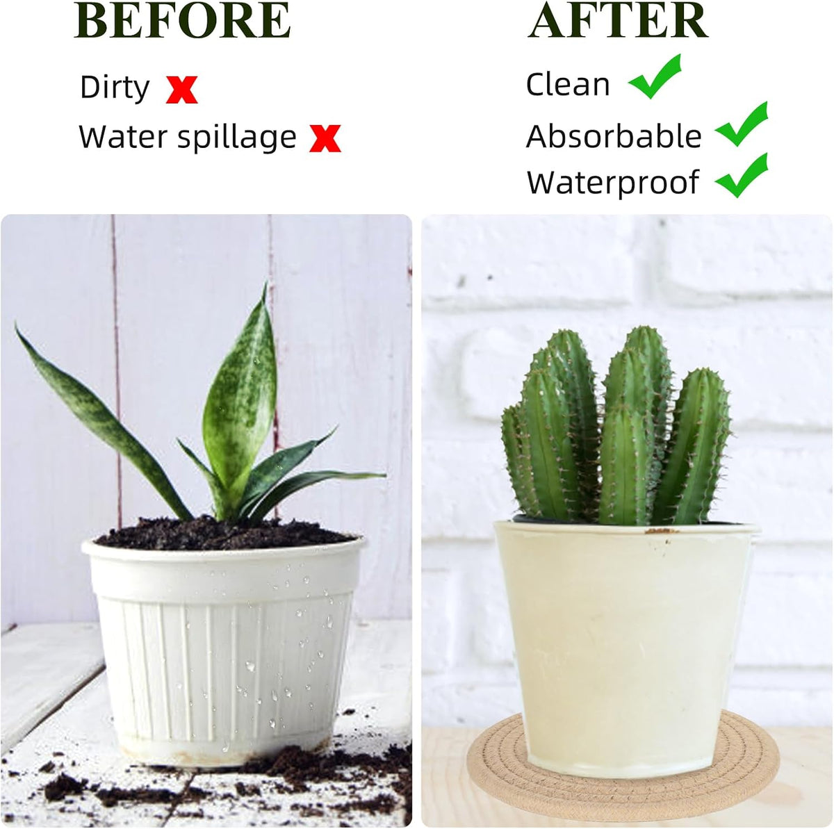 4 PCS Plant Coasters 4 & 7 Inch Woven Plant Saucer Coaster for Gardening Indoor and Outdoor Pots (Khaki)