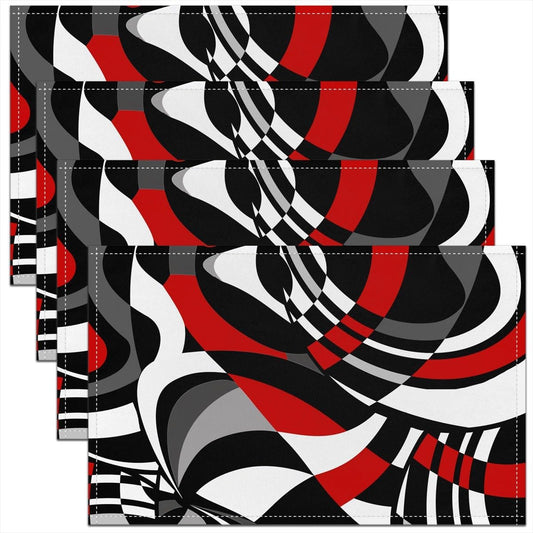 3D Abstract Design Place Mats Red Black Gray White Irregular Pattern Placemats for Teens Adults Men Modern Simple Style Kitchen Mats for Dining Table Set of 4 12x18 Inch