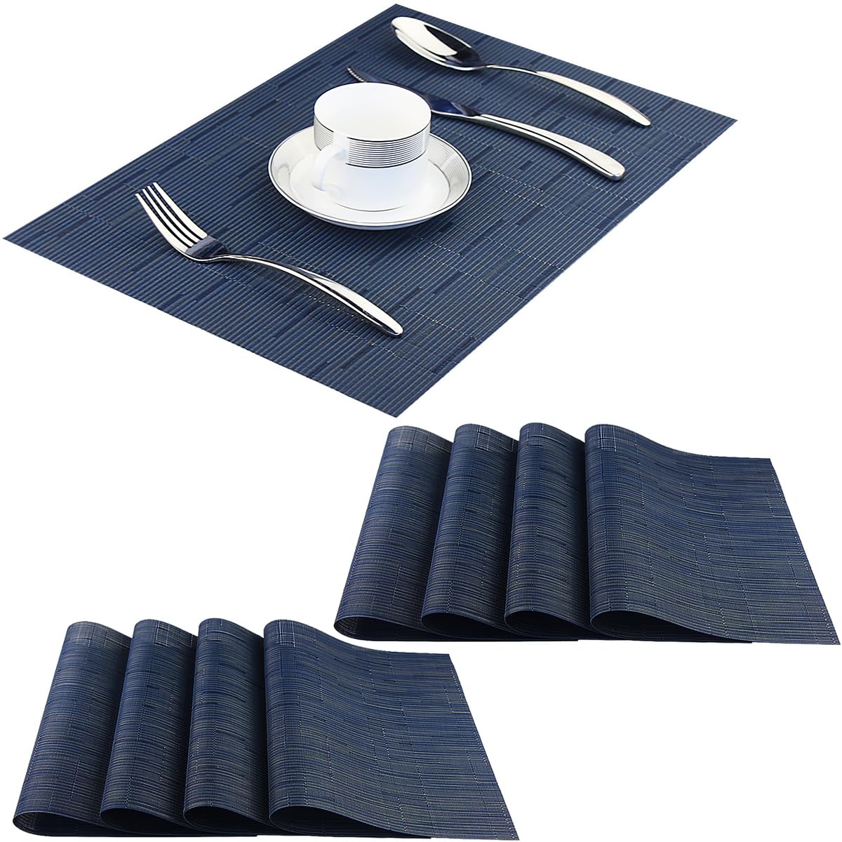 PIGCHCY Beige Placemats Set of 4 Vinyl PVC Durable Place Mats for Dining Table,Heat Resistant Non-Slip Woven Tabel Mats (18x12 inches, Beige)