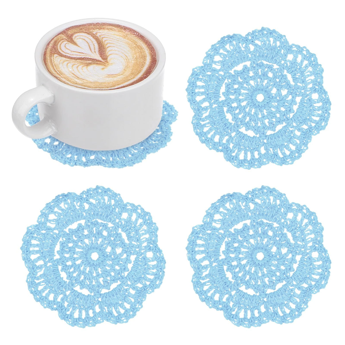 M METERXITY 8pcs Handmade Crochet Coasters 4"/10cm Round Light Pink