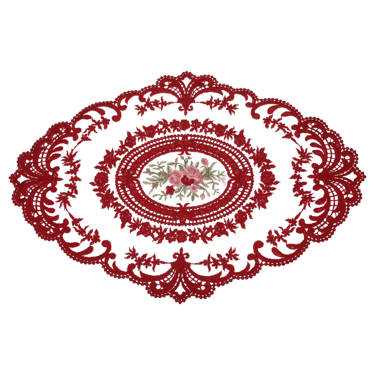 uxcell Retro Lace Placemat 12x16-in Oval Embroidered Table Place Mats French Crochet Doilies Coasters Cup Mat for Home Wedding, Black