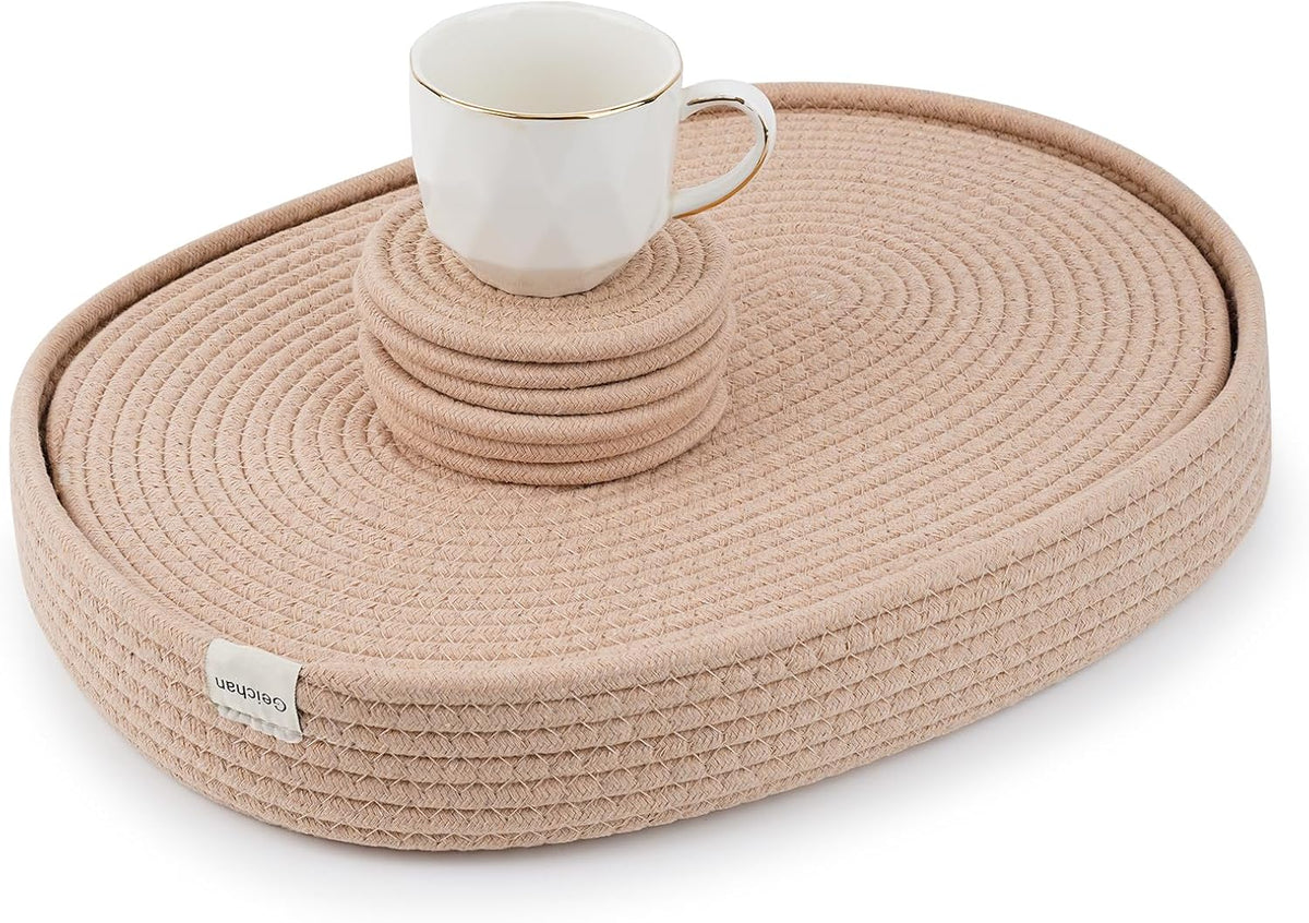Handmade Boho Placemats Set of 6 Oval – Natural Woven Cotton Farmhouse Table Mats for Dining Table, Fall, Halloween, Thanksgiving, Christmas
