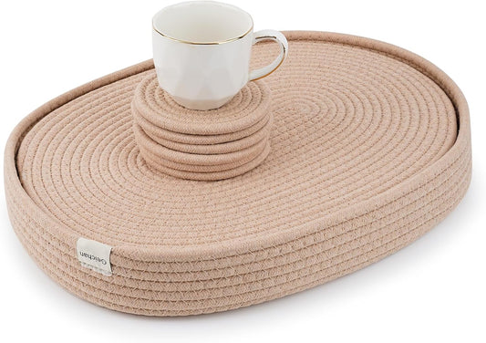 Handmade Boho Placemats Set of 6 Oval – Natural Woven Cotton Farmhouse Table Mats for Dining Table, Fall, Halloween, Thanksgiving, Christmas