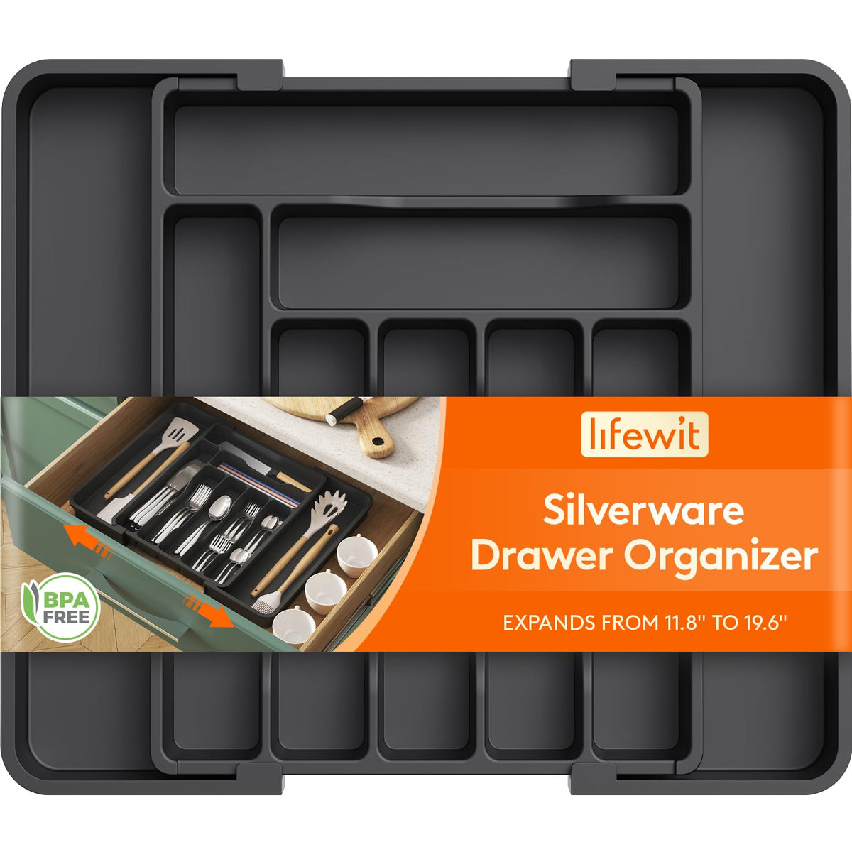 Lifewit Silverware Organizer for Drawer, Expandable Utensil Tray