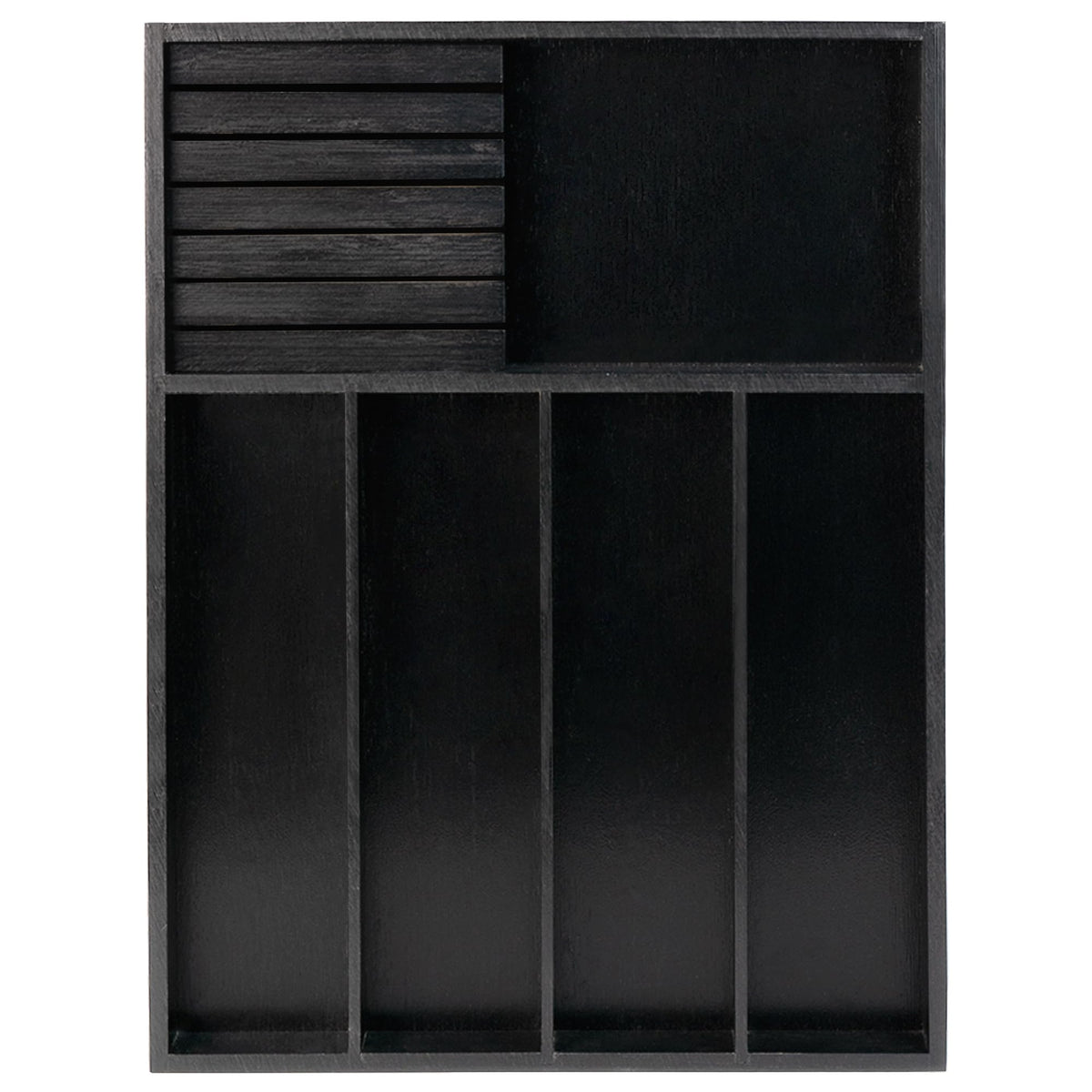 VaeFae Bamboo Silverware Drawer Organizer, 7 Slots, Black