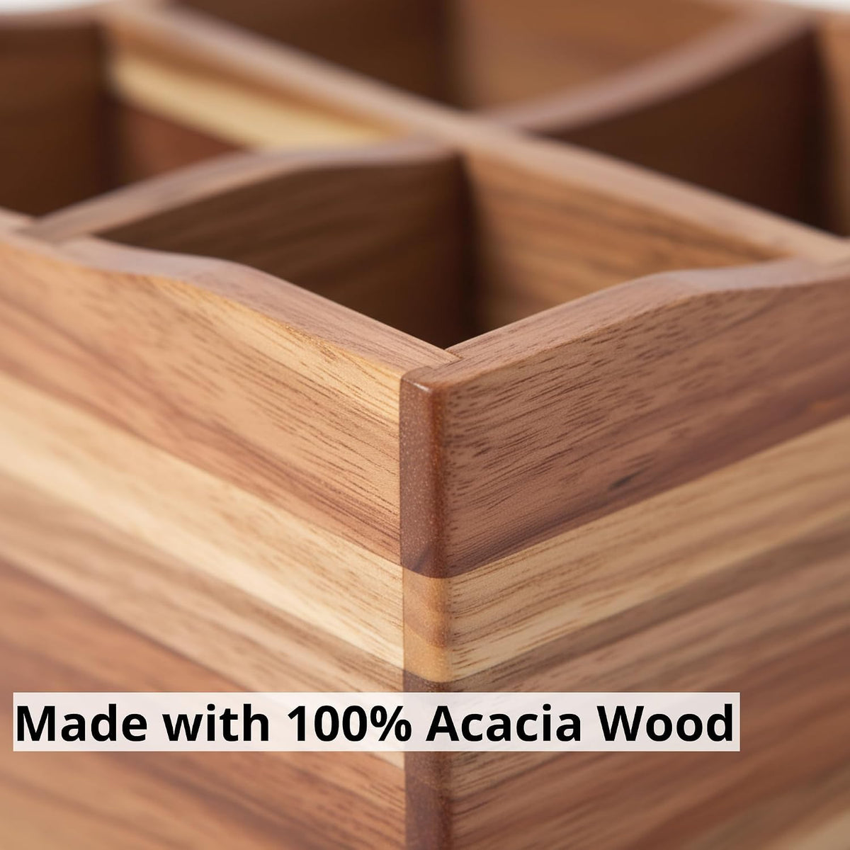 Utensil Caddy for Parties, Acacia Wood Silverware Holder for Countertop