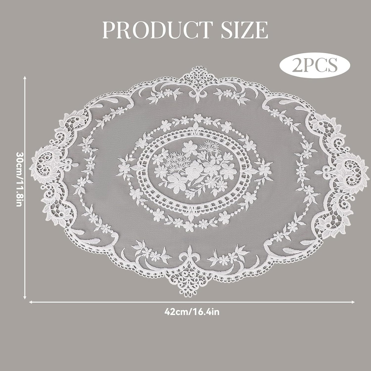 2 Pack Retro Lace French Crochet Doilies Table Placemats Handmade Solid White Embroidered Lace Farmhouse Placemats 12x16 inch Place Mats Cup Mat(Style 4)