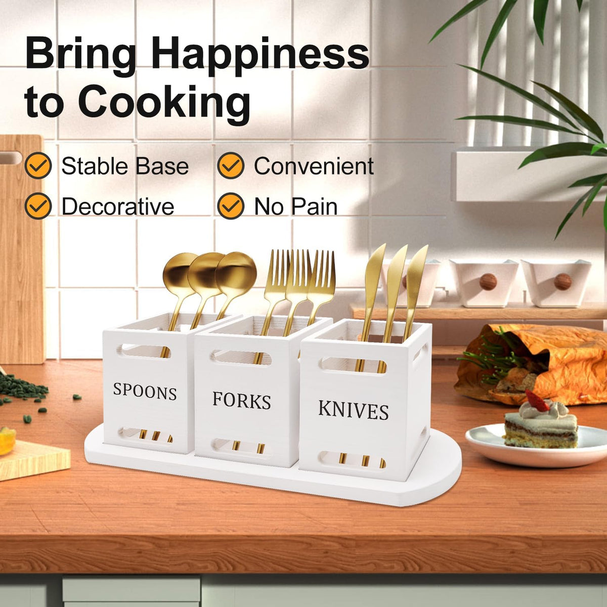 Wooden Flatware Silverware Caddy for Party Cutlery Utensil Holder Counter