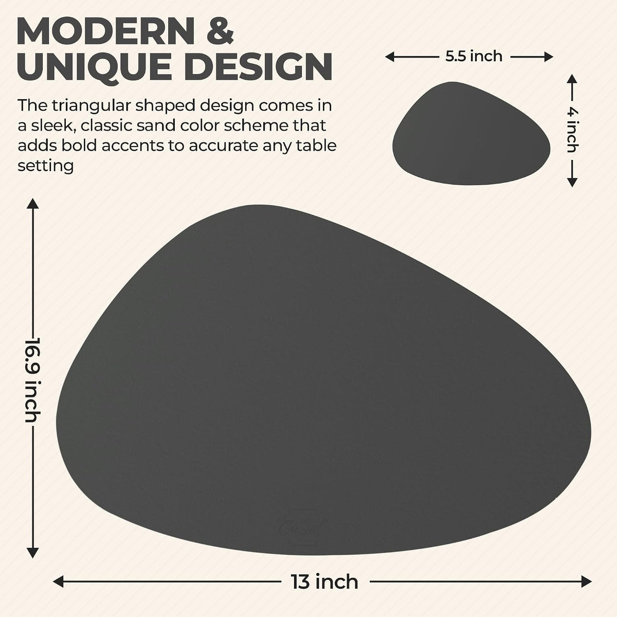 Faux Leather Placemats and Coasters - Set of 4 Round Modern Charcoal Table Mats for Dining - Heat Resistant, Waterproof & Non Slip mat for Indoor & Outdoor - Wipeable for Easy Care
